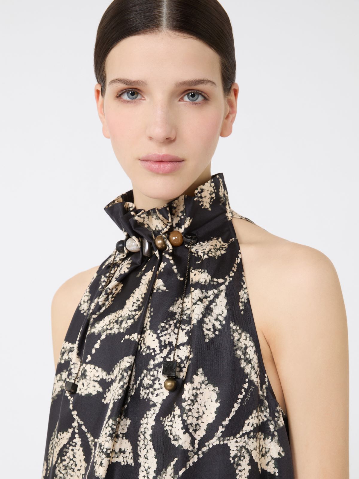 Printed silk twill dress - BLACK - 4