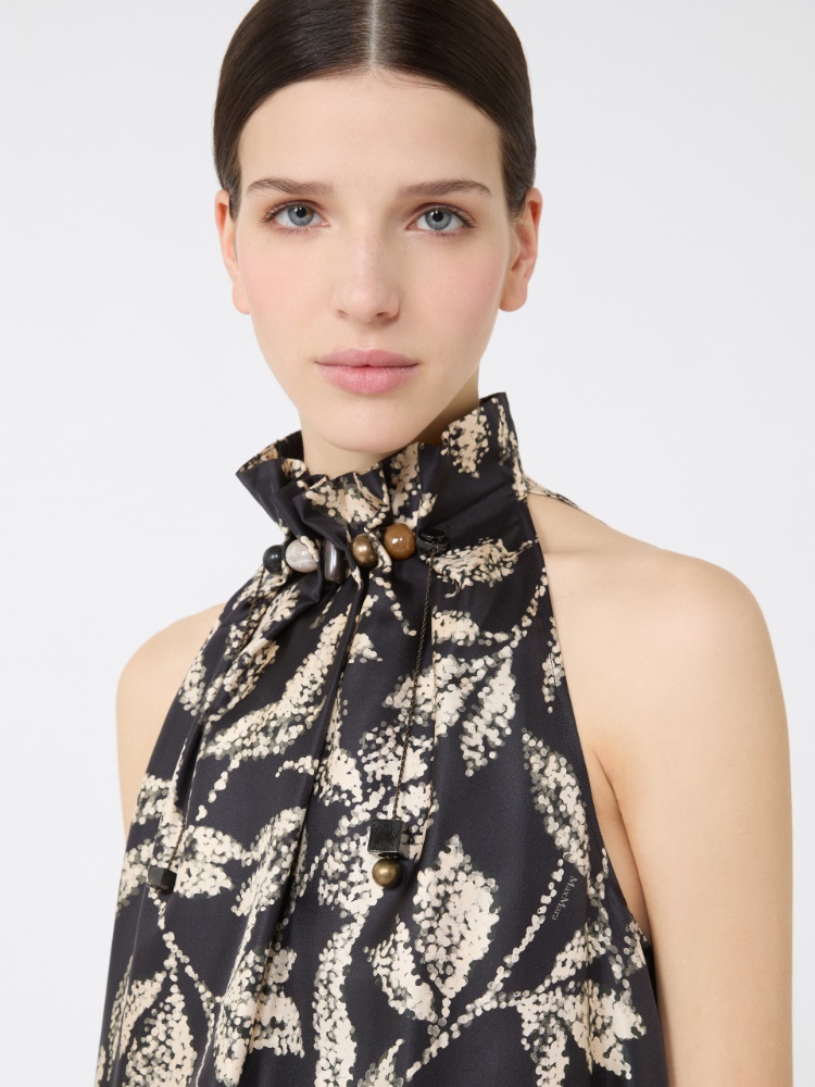 Printed silk twill dress - BLACK - 4