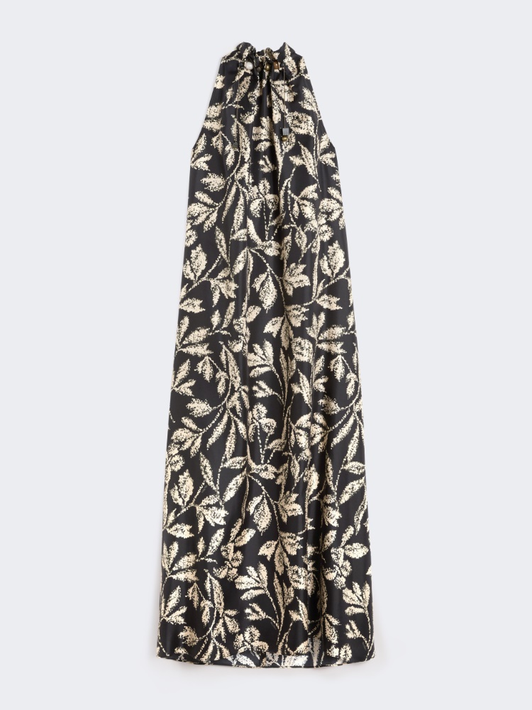 Printed silk twill dress - BLACK - 5