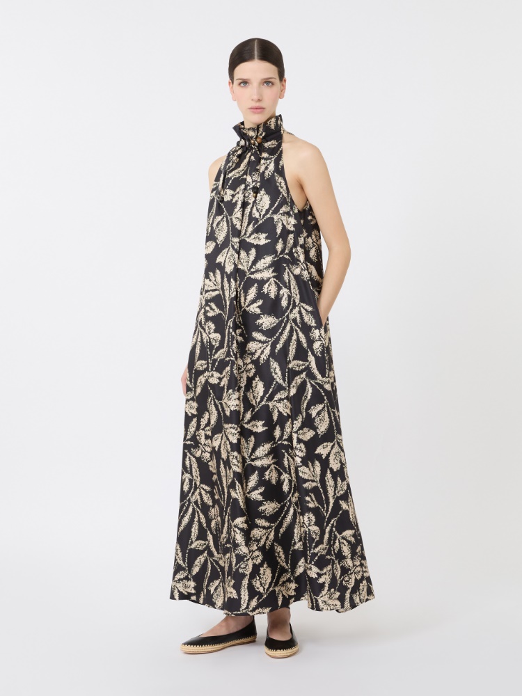 Printed silk twill dress - BLACK - 1