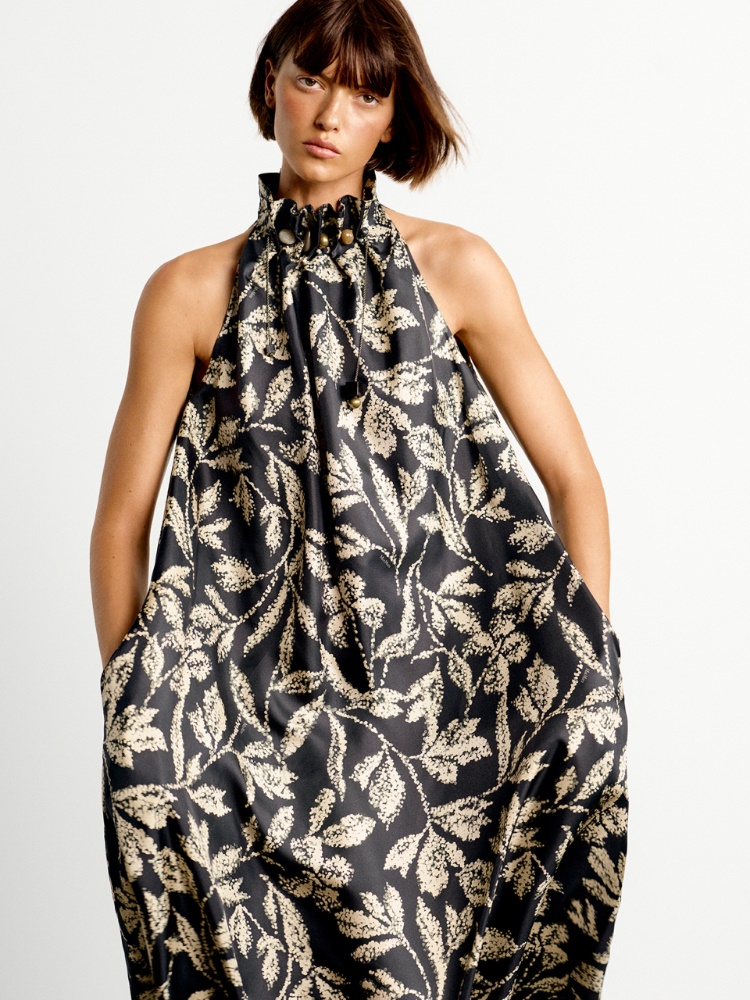Printed silk twill dress + BLACK - Max Mara