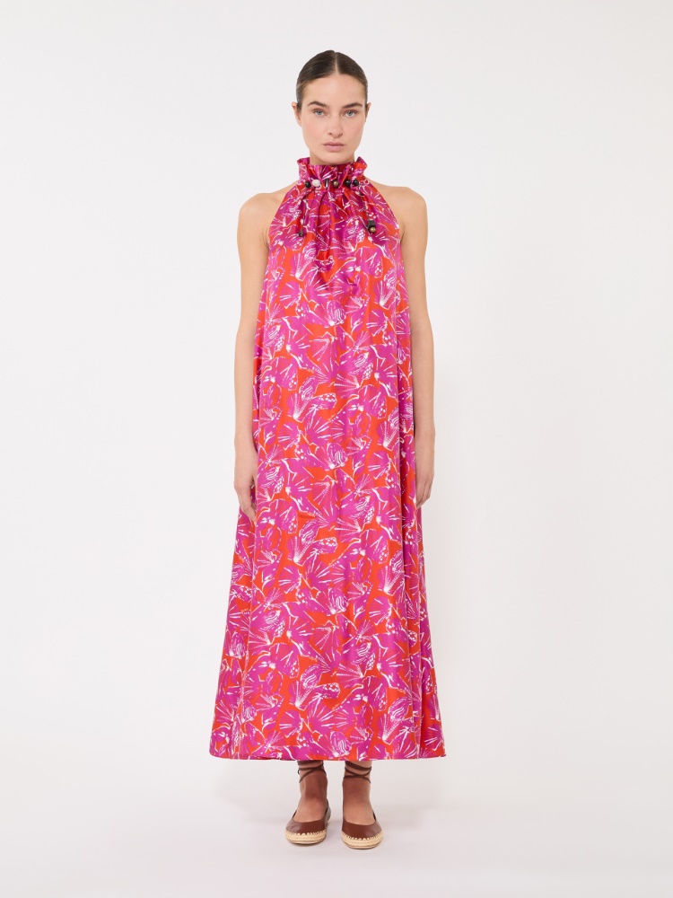 Printed silk twill dress - CORAL - 2