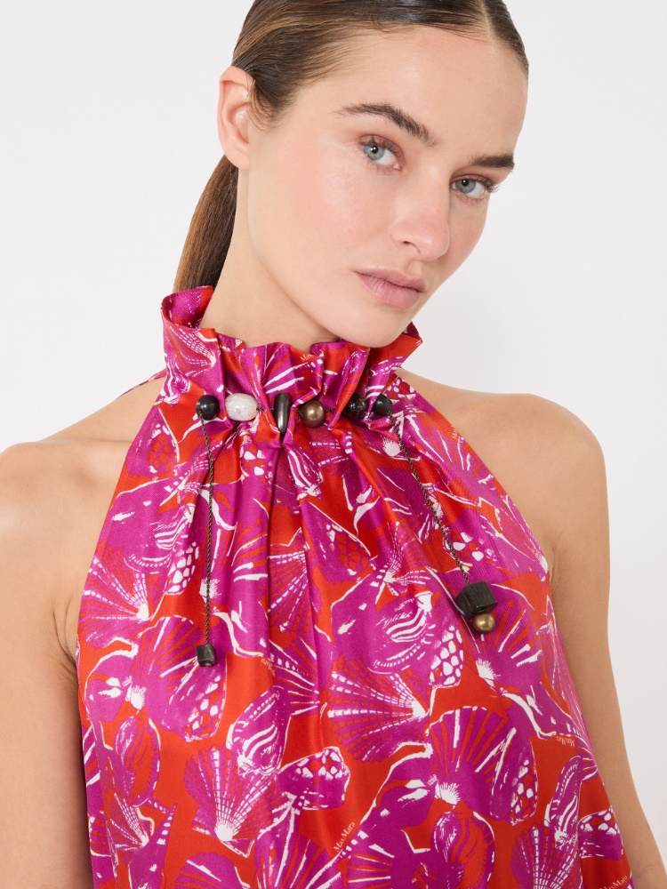 Printed silk twill dress - CORAL - 4