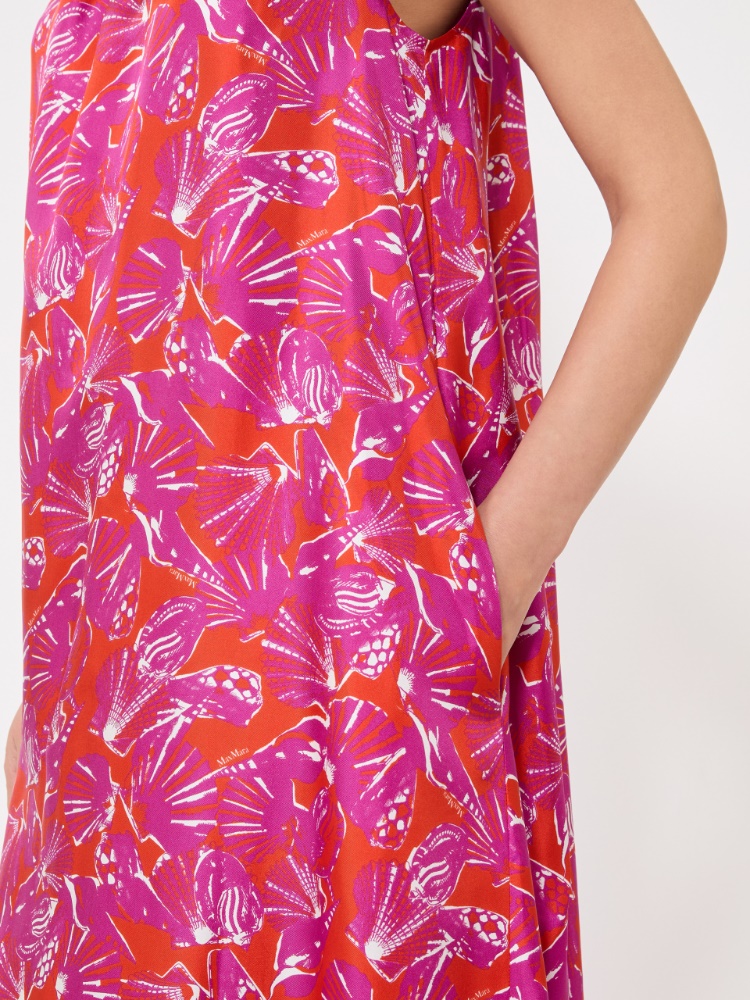 Printed silk twill dress - CORAL - 5