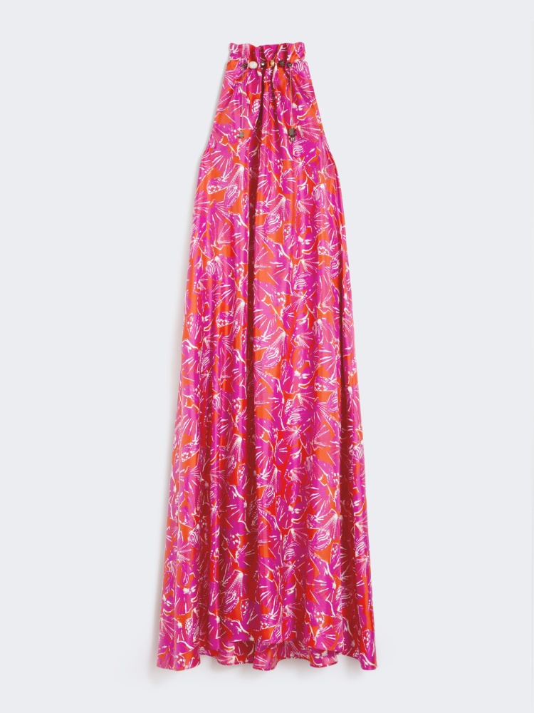 Printed silk twill dress - CORAL - 6