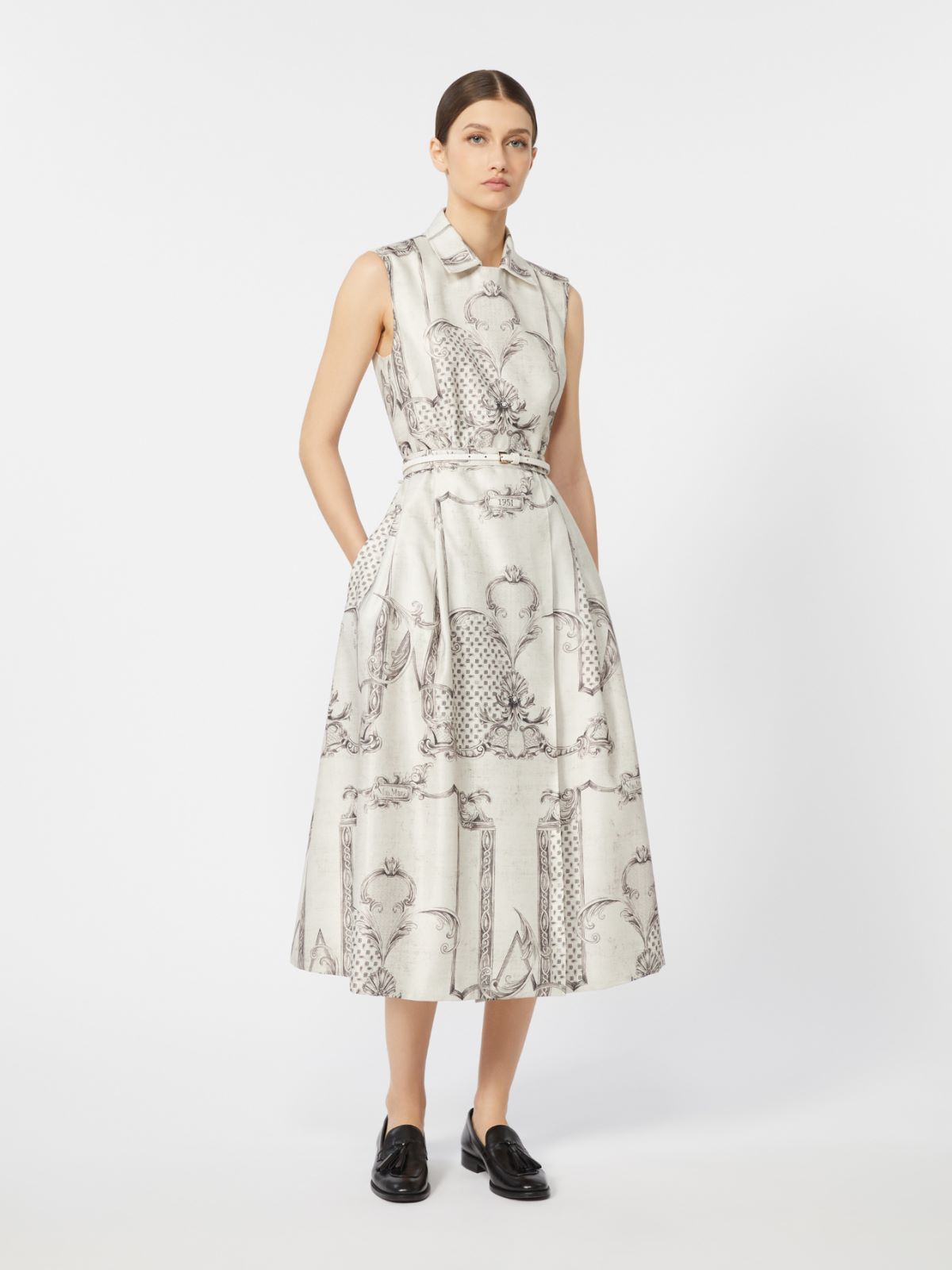 Printed Mikado shirt dress - IVORY - Max Mara