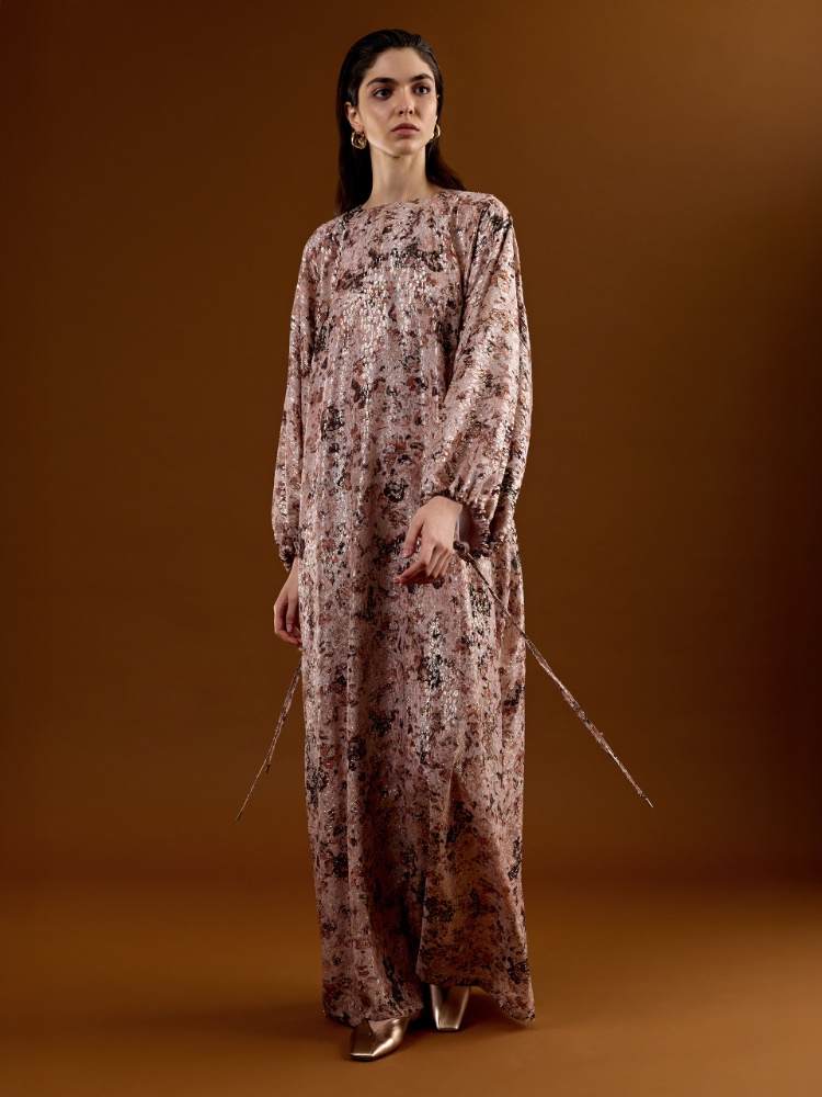 Long fil coupé and printed lamé dress + ROSE GOLD - Max Mara