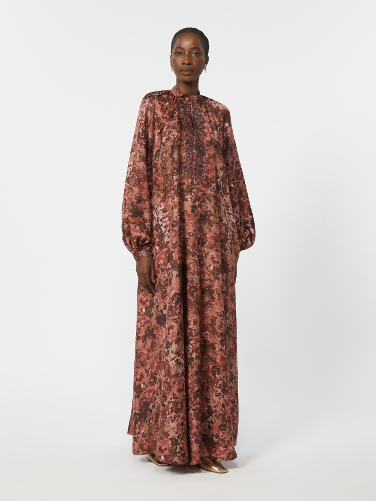 Flared printed silk dress + BORDEAUX - Max Mara