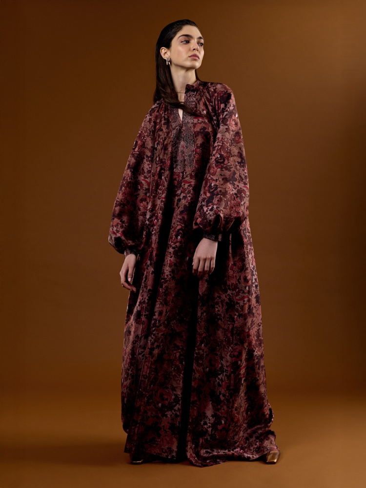 Flared printed silk dress + BORDEAUX - Max Mara