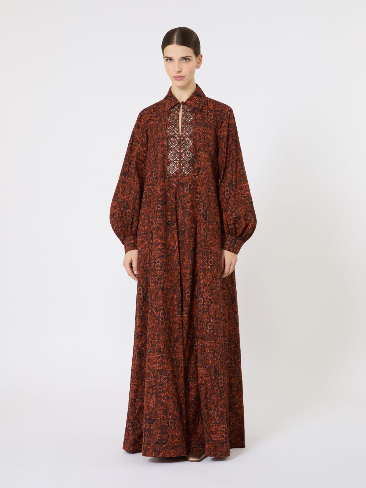 Printed cotton kaftan dress - CARAMEL - Max Mara - 6