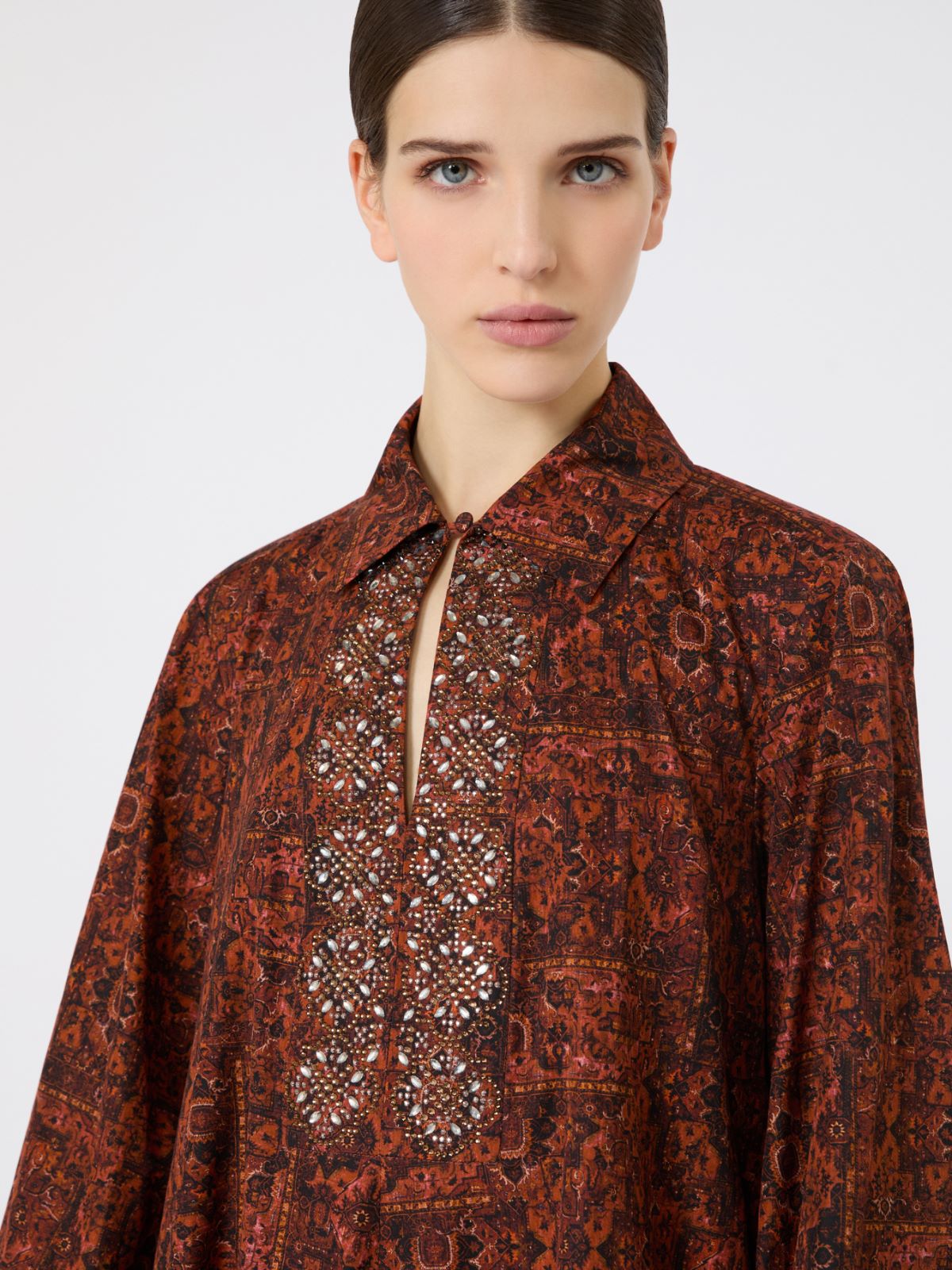 Printed cotton kaftan dress - CARAMEL - Max Mara - 6