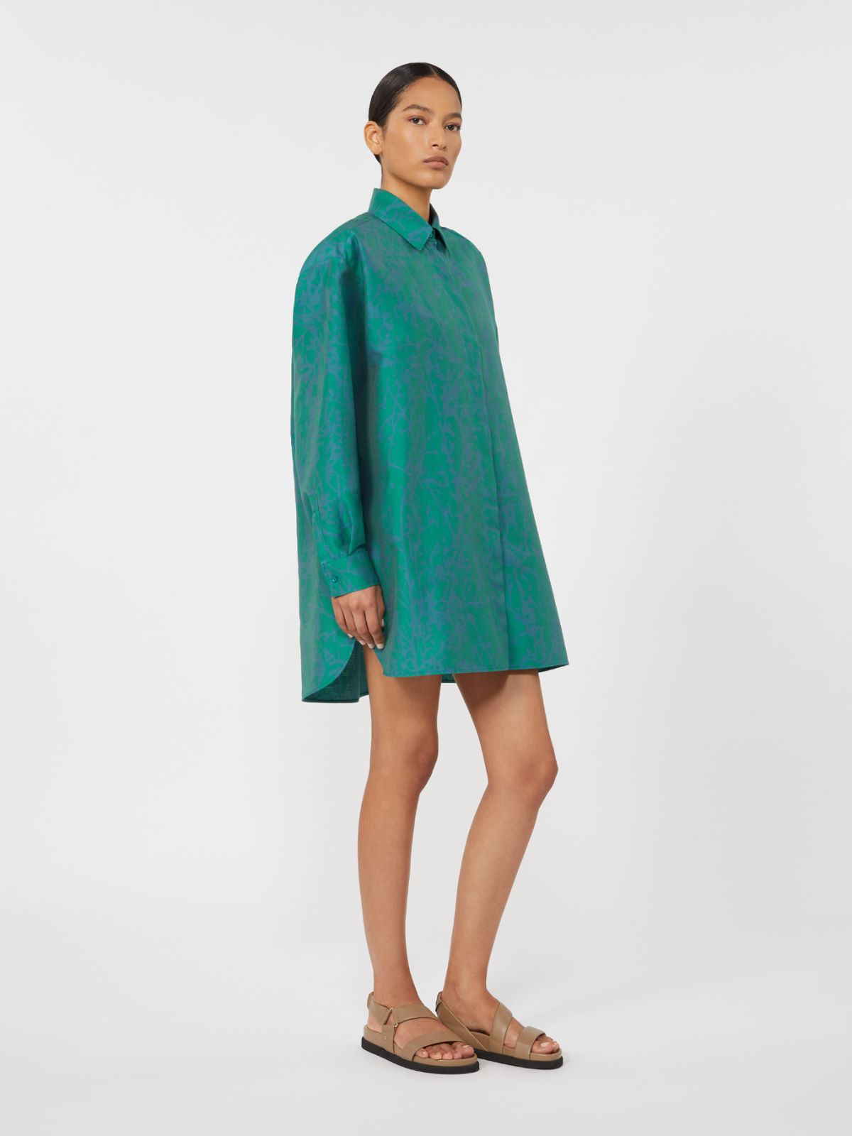 Robe-chemise en coton et soie imprimée - VERT - Max Mara - 2