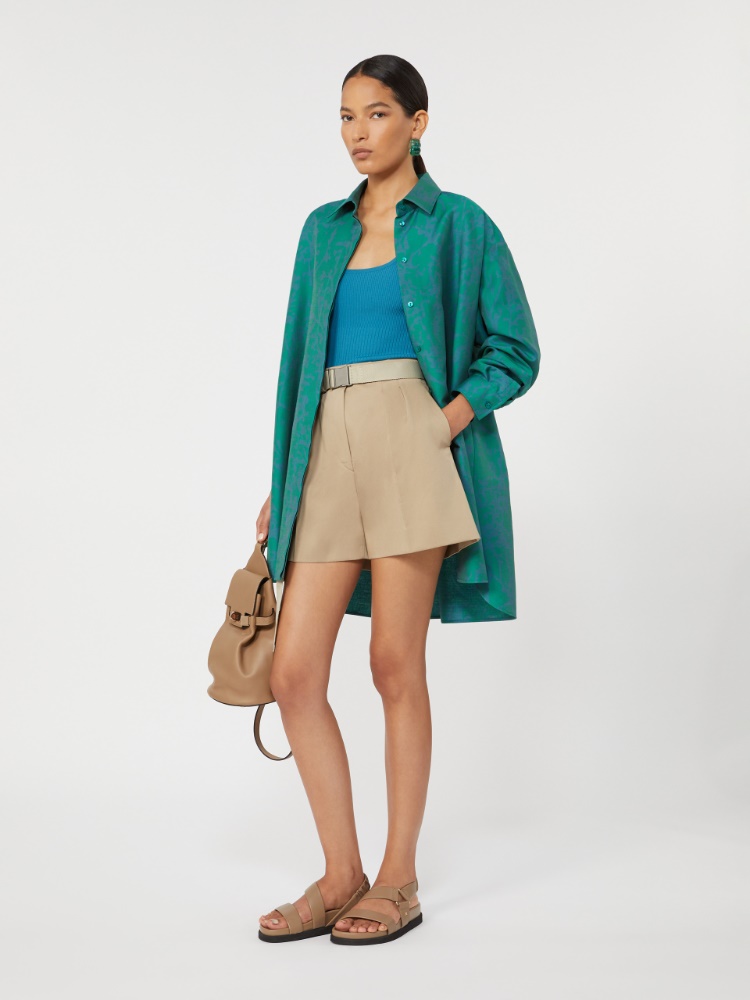 Robe-chemise en coton et soie imprimée - VERT - Max Mara
