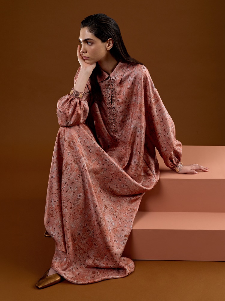 Printed twill kaftan dress + CORAL - Max Mara