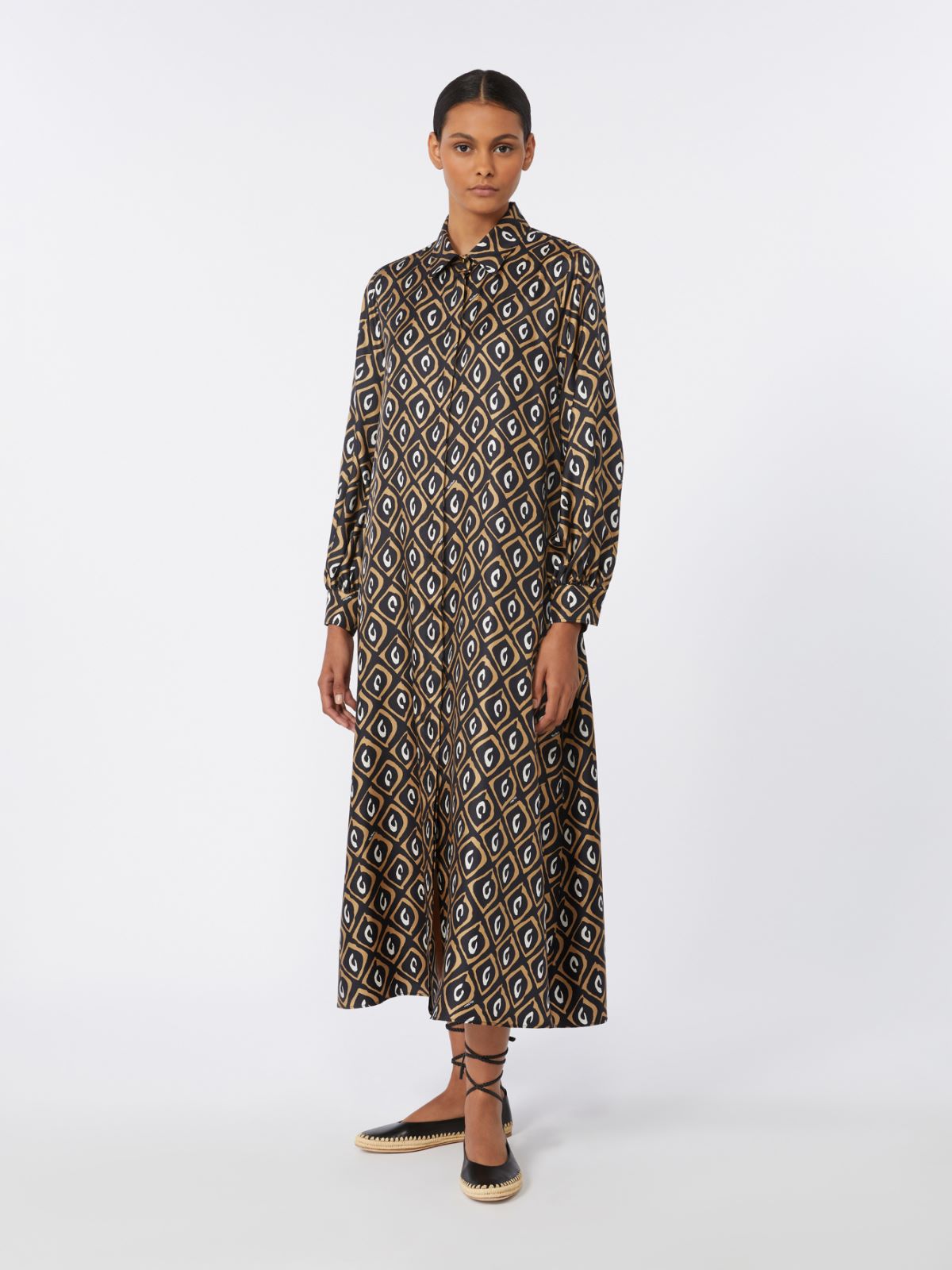 Hemdblusenkleid aus bedrucktem Seidentwill - SCHWARZ - Max Mara - 2