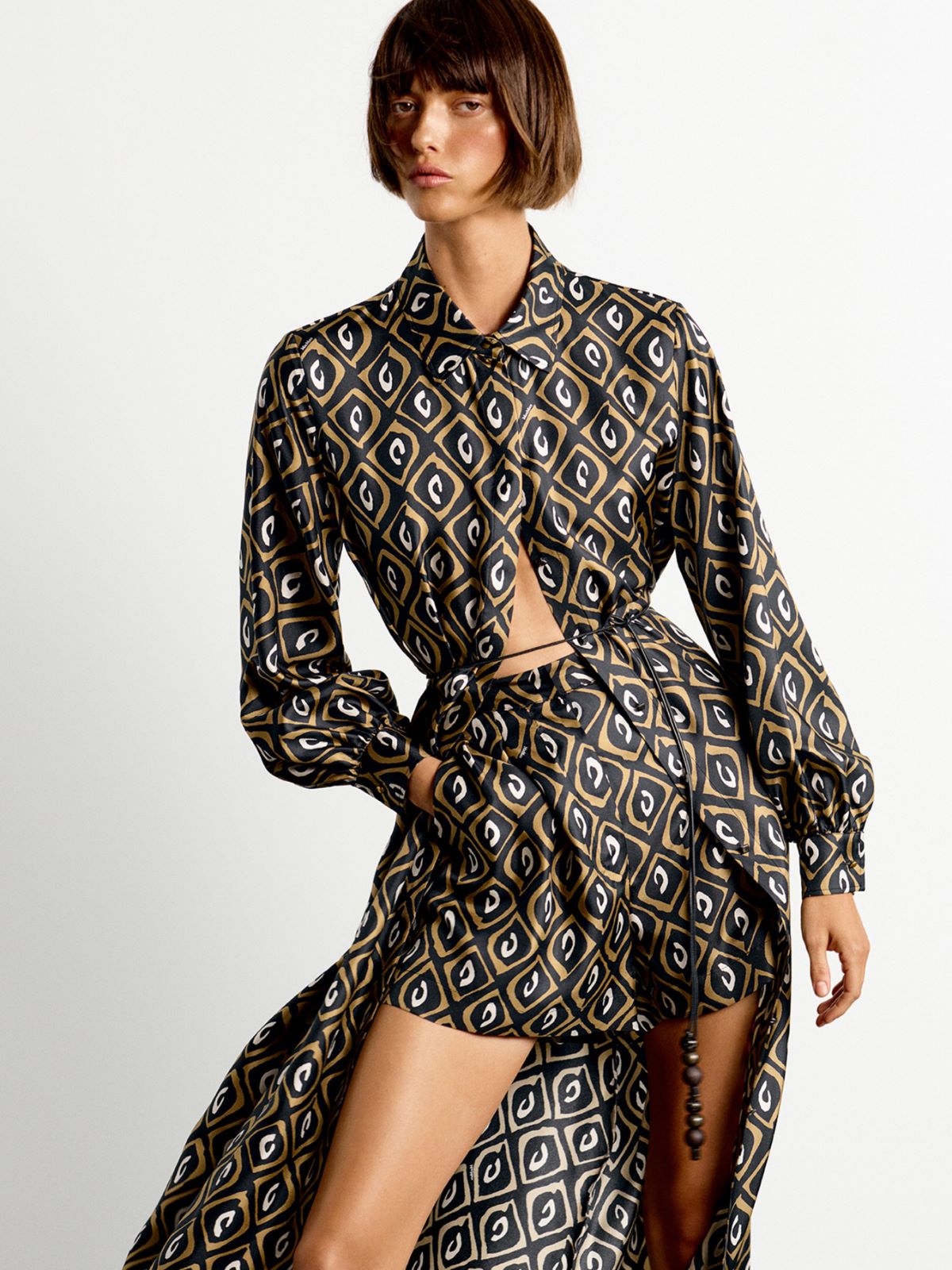 Printed silk twill shirt dress + BLACK - Max Mara