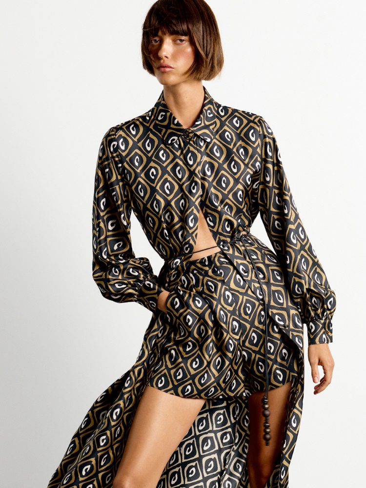 Hemdblusenkleid aus bedrucktem Seidentwill + SCHWARZ - Max Mara