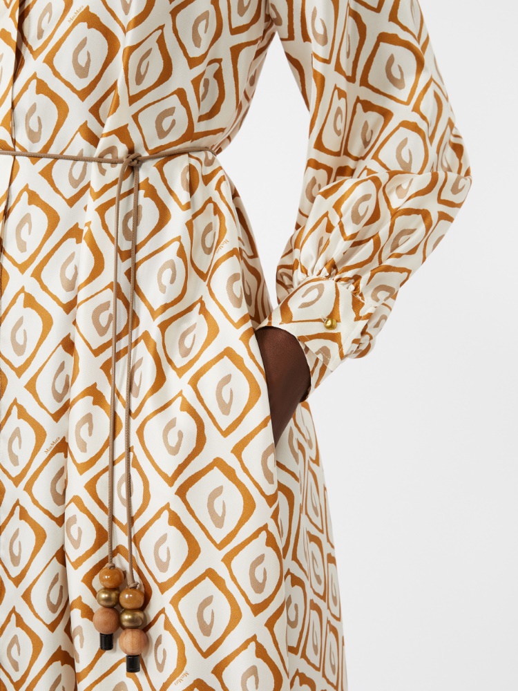 Printed silk twill shirt dress - BEIGE - Max Mara - 4