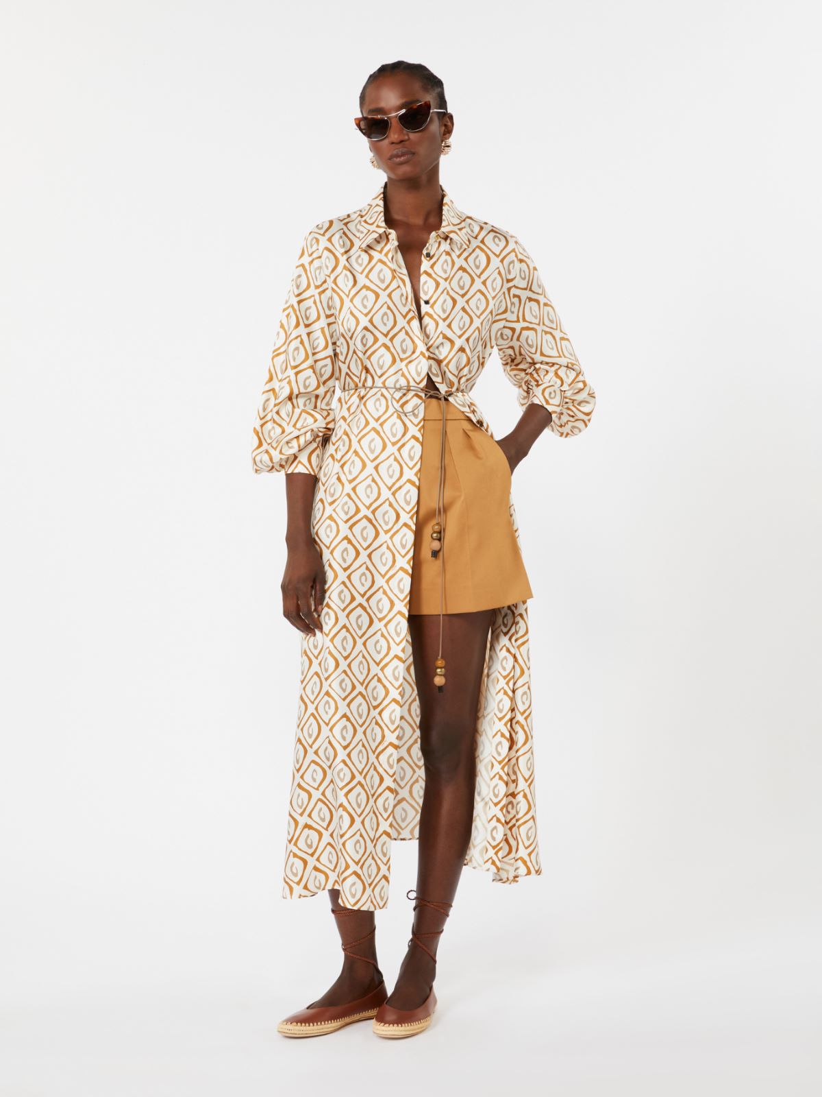 Printed silk twill shirt dress - BEIGE - Max Mara
