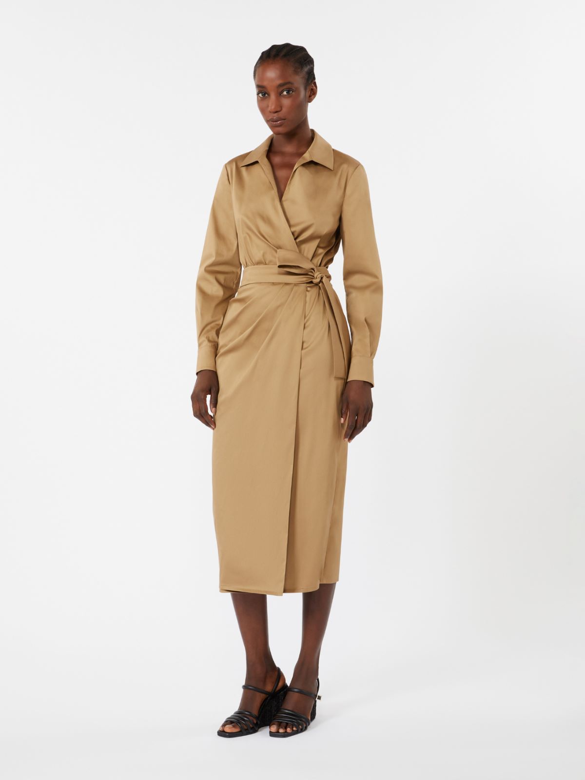 Cotton satin shirt dress - DESERT - 2