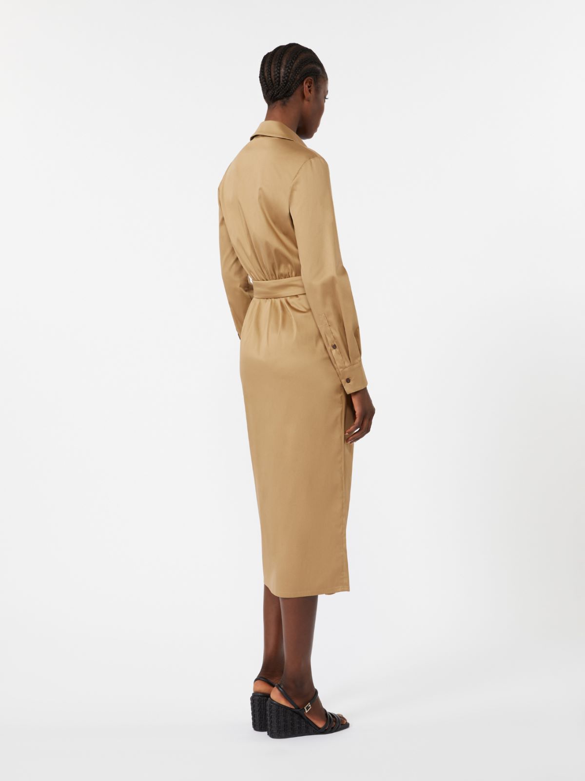 Cotton satin shirt dress - DESERT - 3