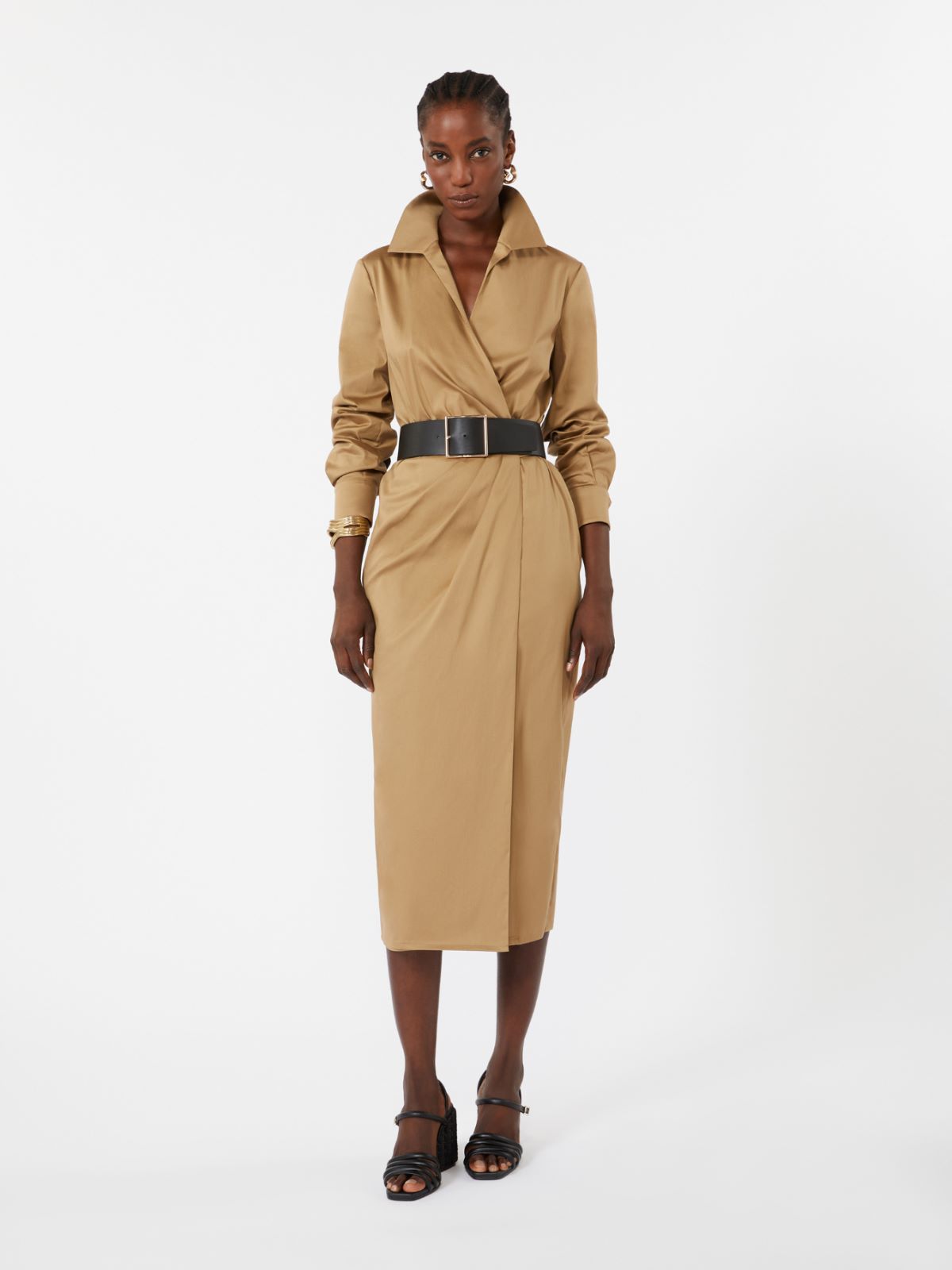 Cotton satin shirt dress - DESERT