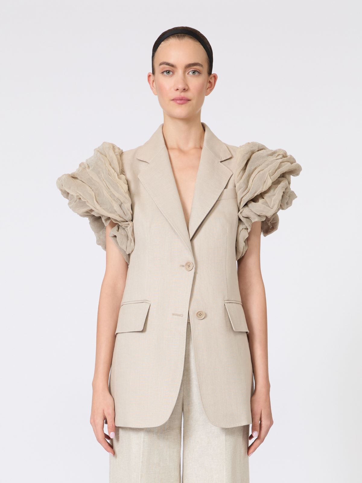 Oversized sleeveless linen jacket with ruffles - SAND - Max Mara - 2