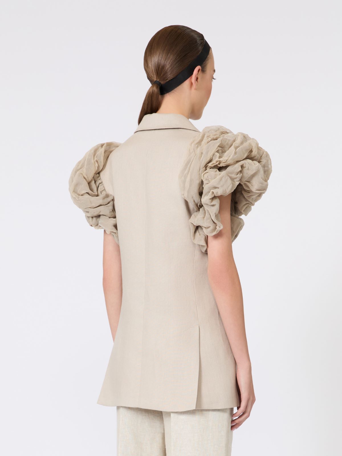 Oversized sleeveless linen jacket with ruffles - SAND - Max Mara - 3
