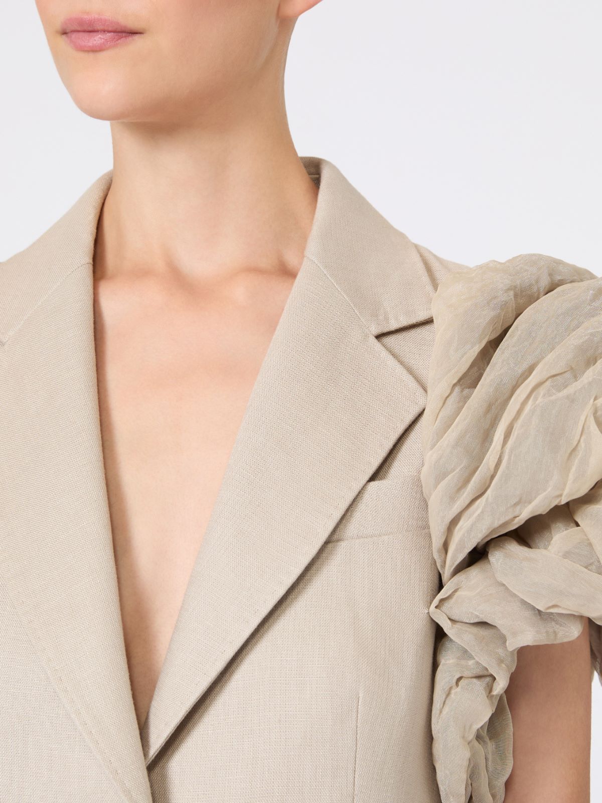 Oversized sleeveless linen jacket with ruffles - SAND - Max Mara - 5