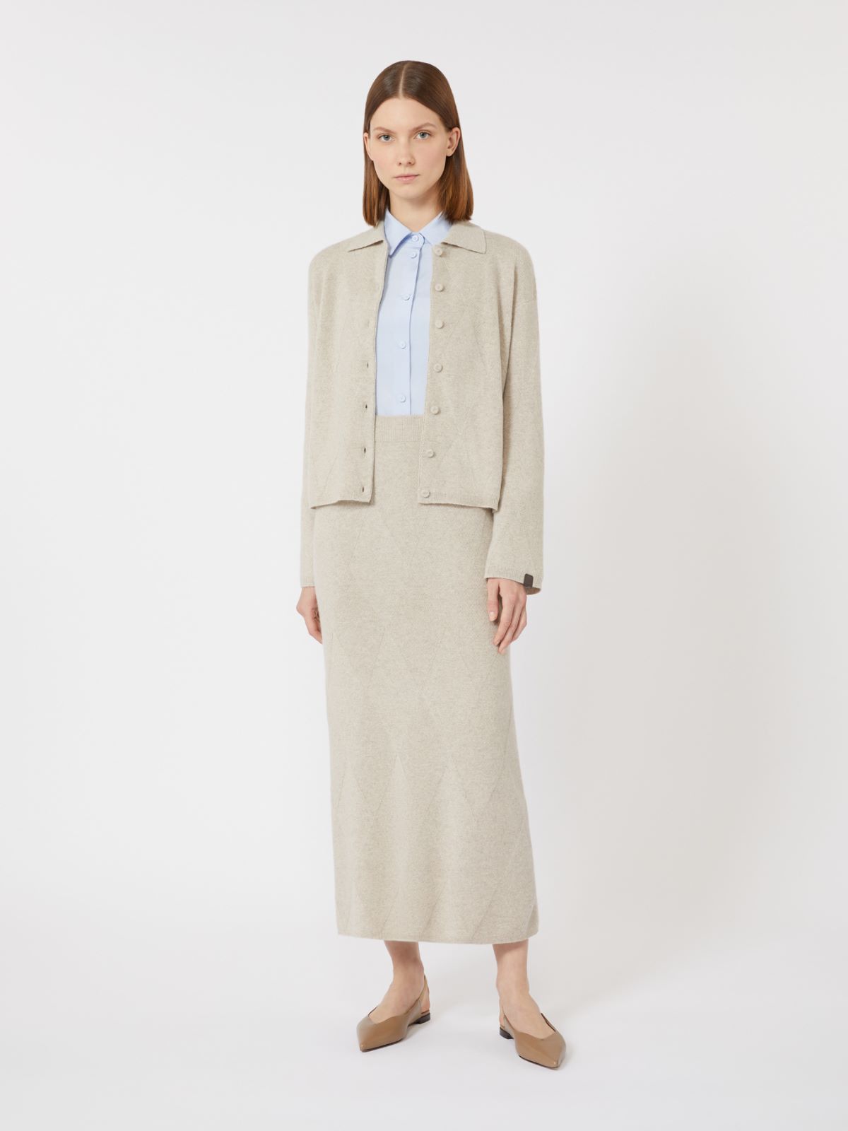 Argyle cashmere yarn skirt - BEIGE - Max Mara - 5
