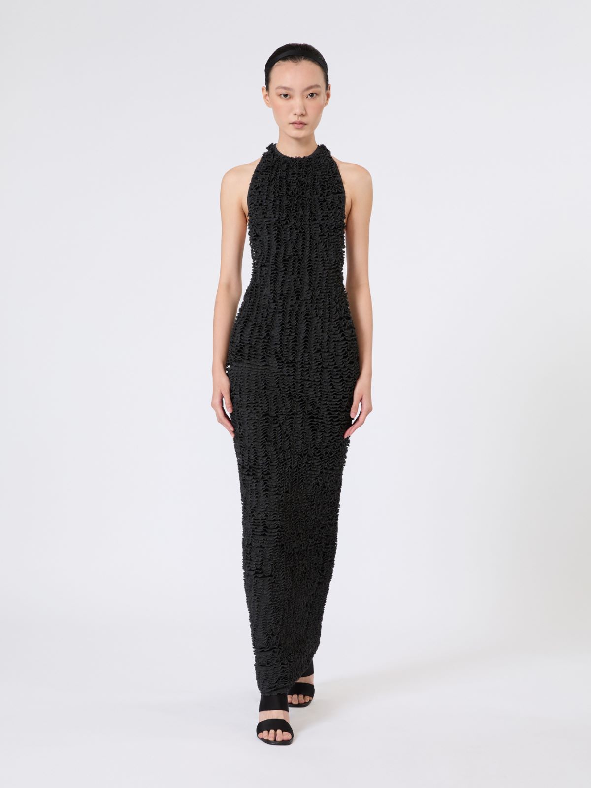 Kleid aus Viskosegarn mit Micro-Rüschen - SCHWARZ - Max Mara