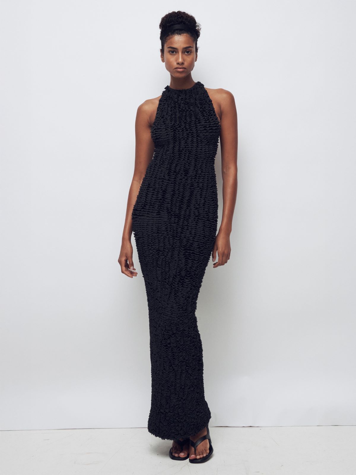 Viscose yarn dress with micro-flounces - BLACK - Max Mara