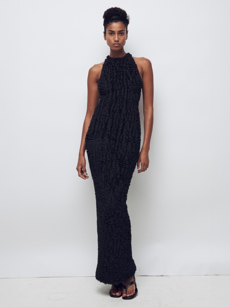 Kleid aus Viskosegarn mit Micro-Rüschen + SCHWARZ - Max Mara