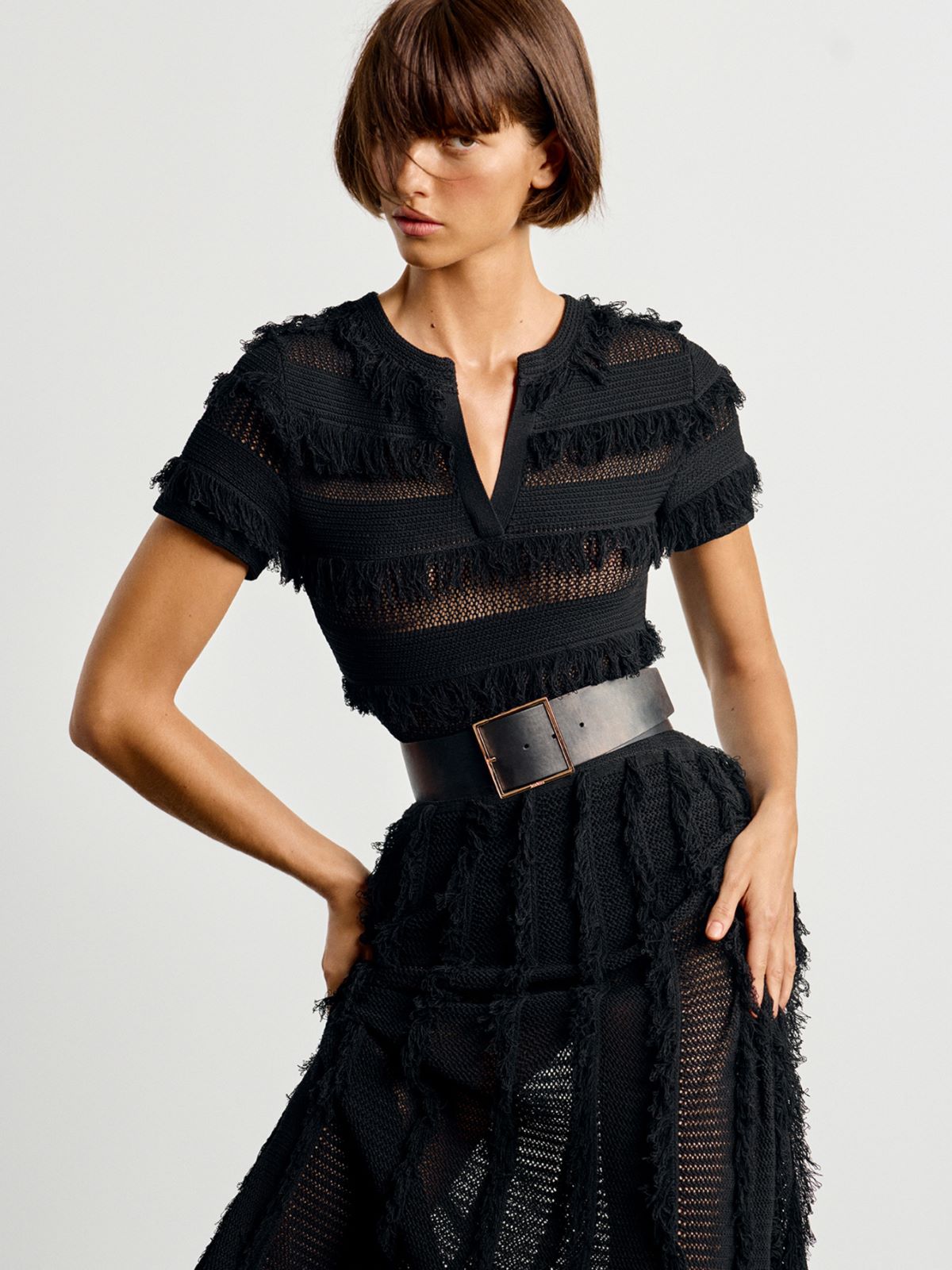 Patterned viscose yarn dress - BLACK - Max Mara