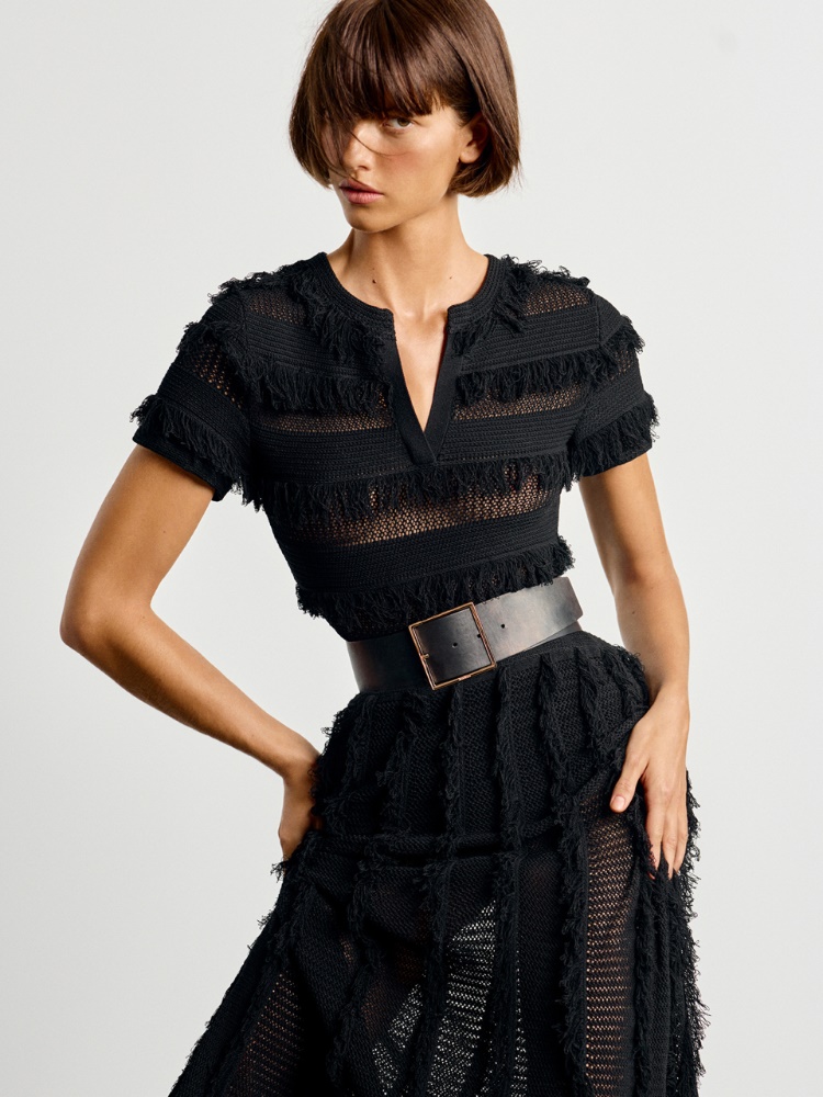 Patterned viscose yarn dress + BLACK - Max Mara