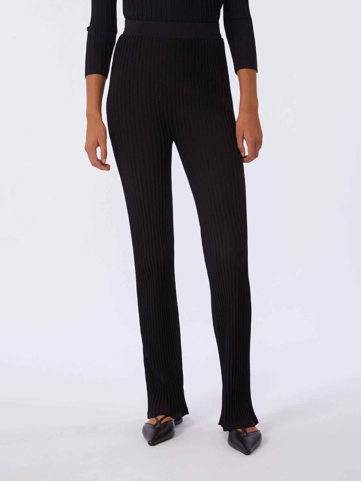 Viscose crêpe yarn rib-knit trousers - BLACK - Max Mara - 2