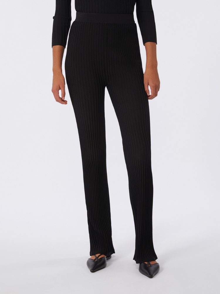 Viscose crêpe yarn rib-knit trousers - BLACK - Max Mara - 2