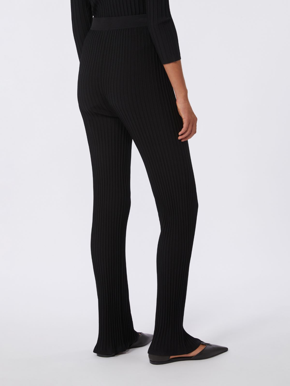 Viscose crêpe yarn rib-knit trousers - BLACK - Max Mara - 3