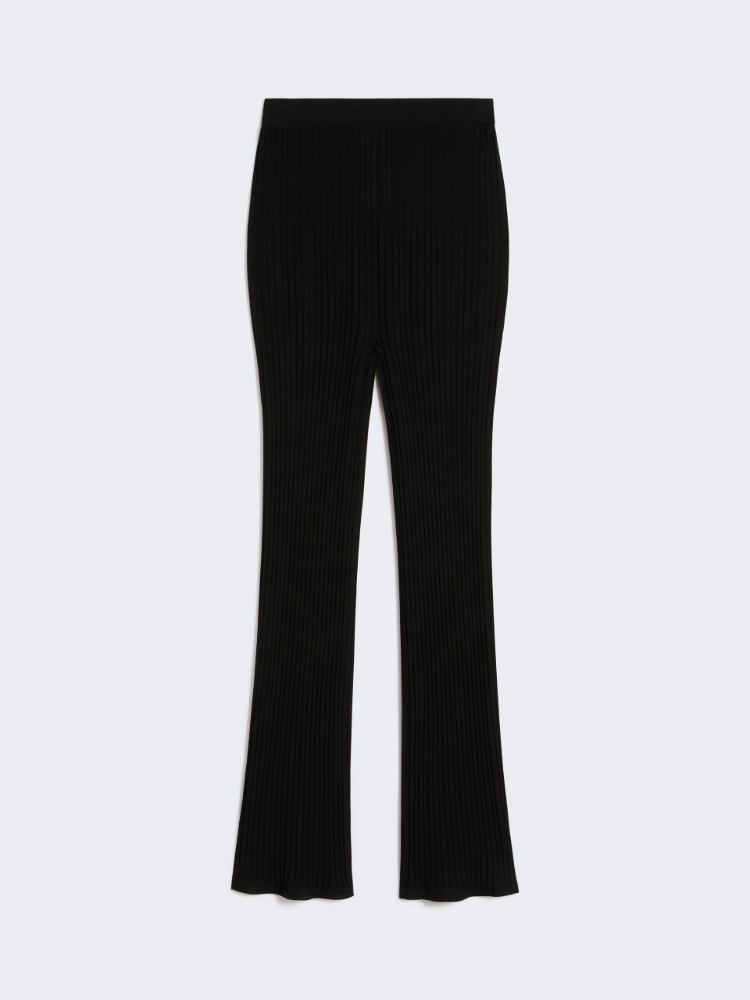 Viscose crêpe yarn rib-knit trousers - BLACK - Max Mara
