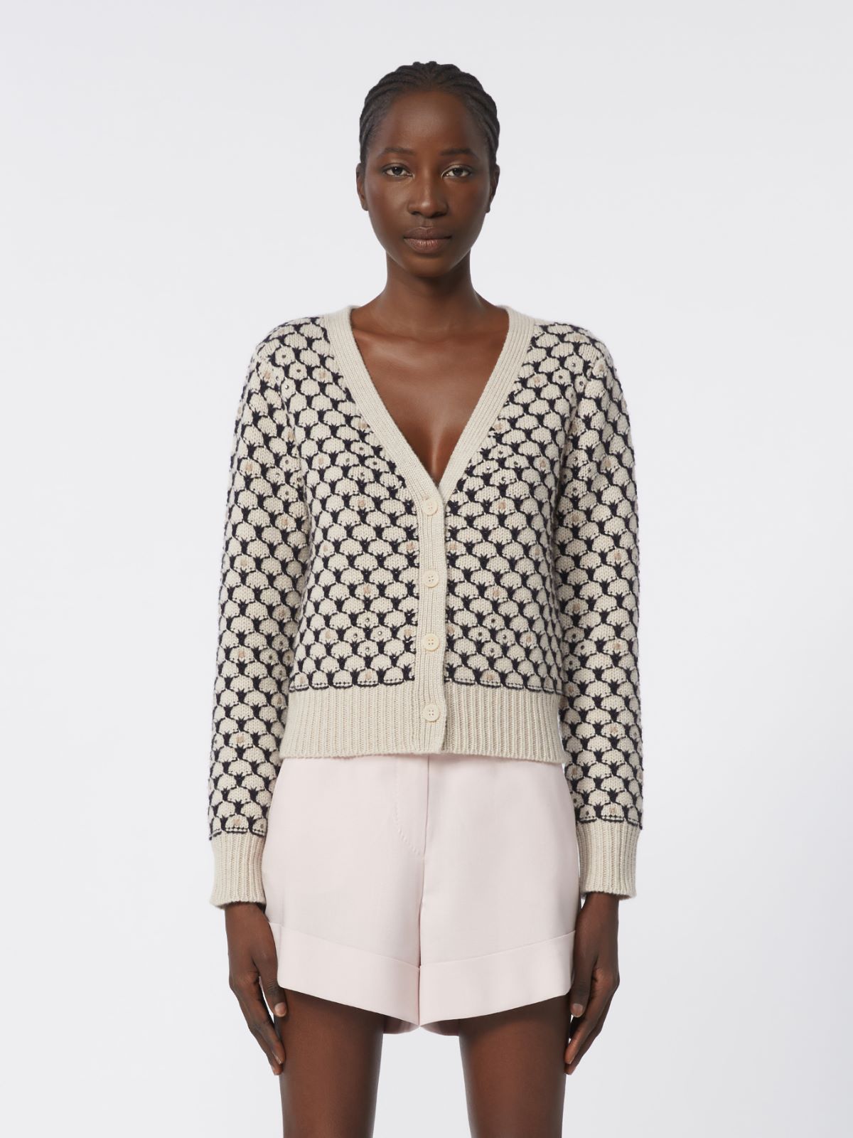 Patterned wool and cashmere cardigan - BEIGE - Max Mara - 5