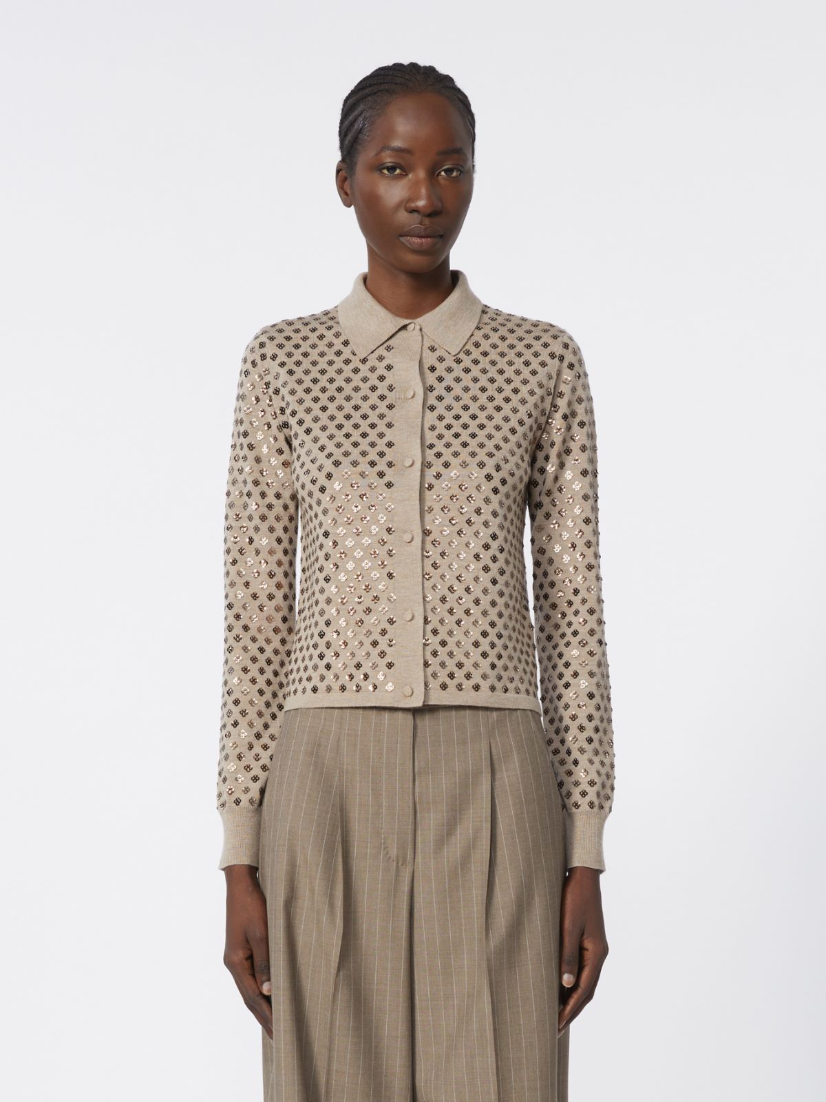 Sequinned wool cardigan - BROWN - Max Mara - 5