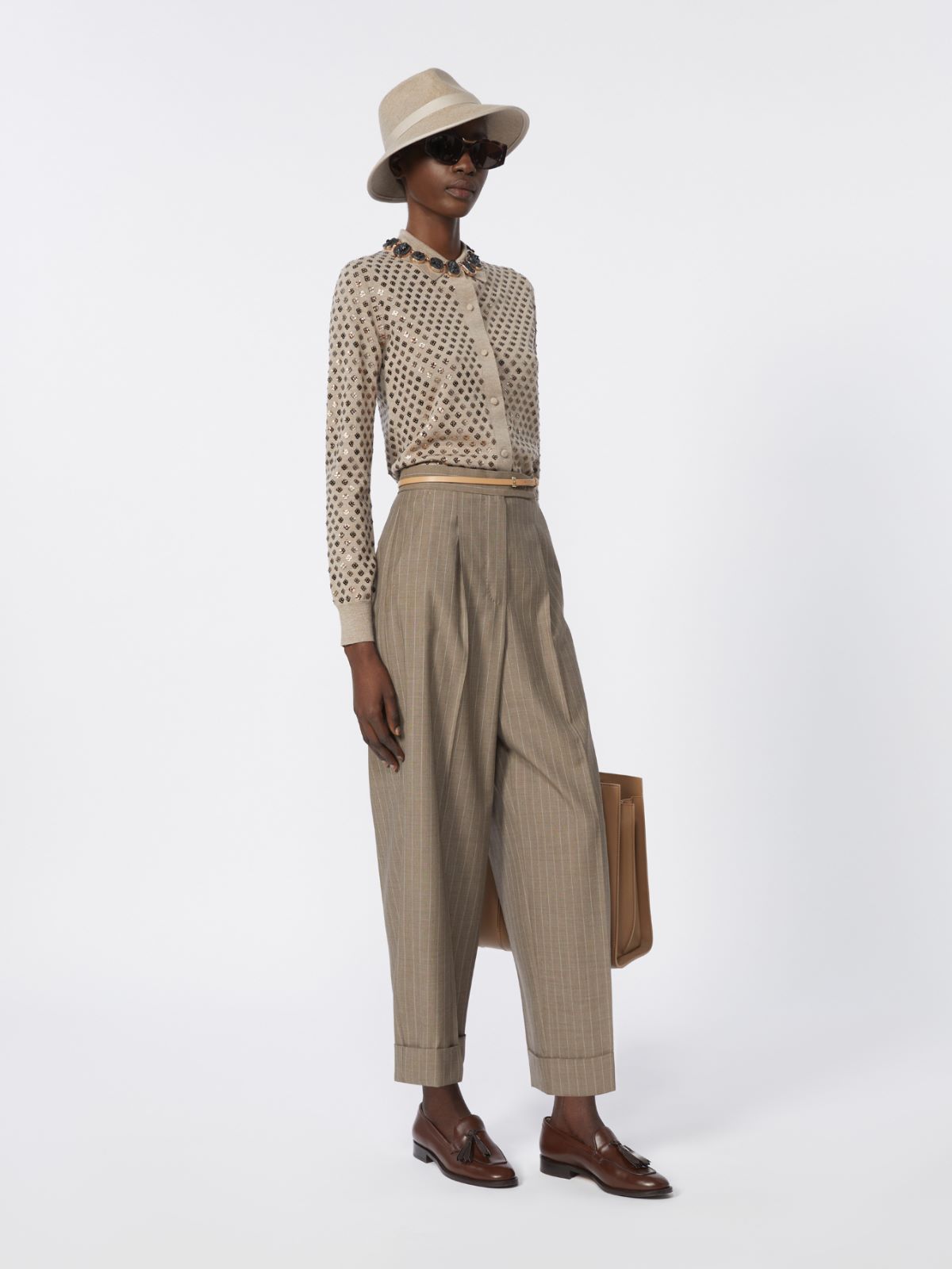 Sequinned wool cardigan - BROWN - Max Mara - 9