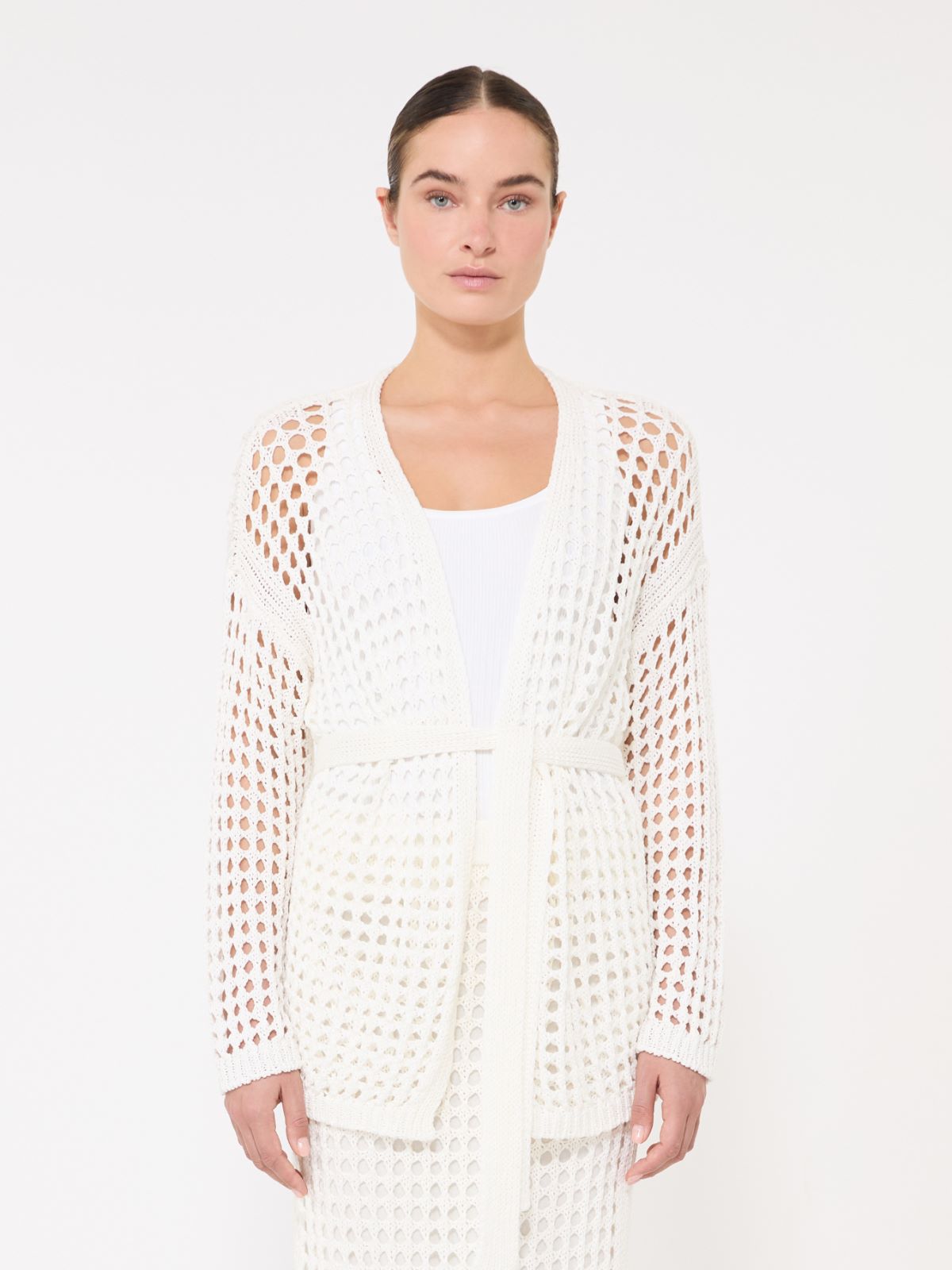 Cardigan aus Baumwoll-Mesh - WEISS - 2