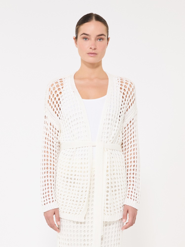 Cardigan aus Baumwoll-Mesh - WEISS - 2