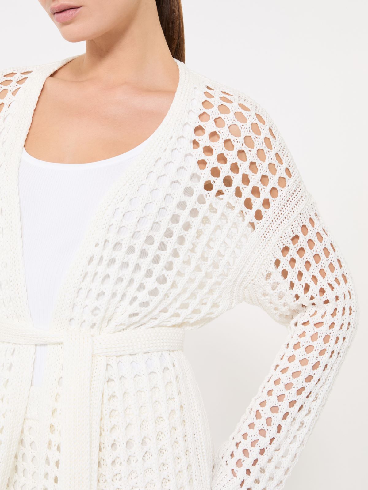 Cardigan aus Baumwoll-Mesh - WEISS - 4