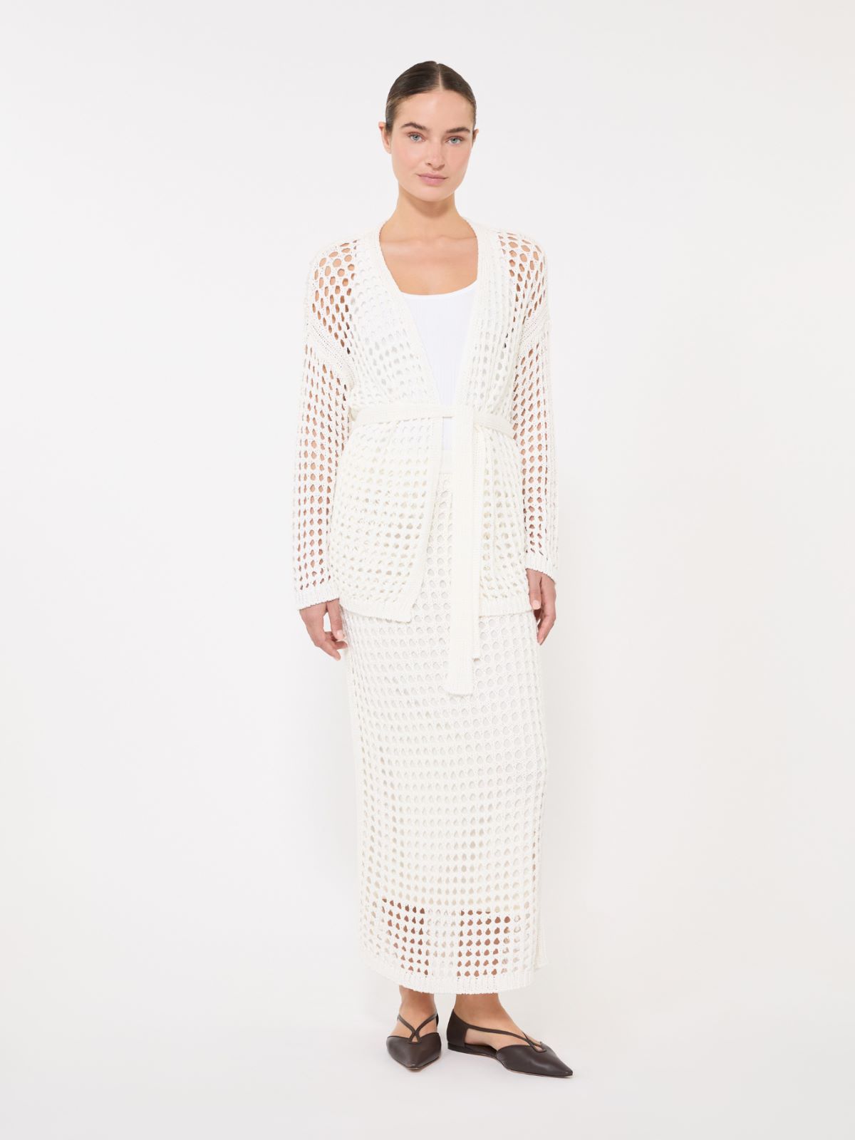 Mesh cotton cardigan - OPTICAL WHITE