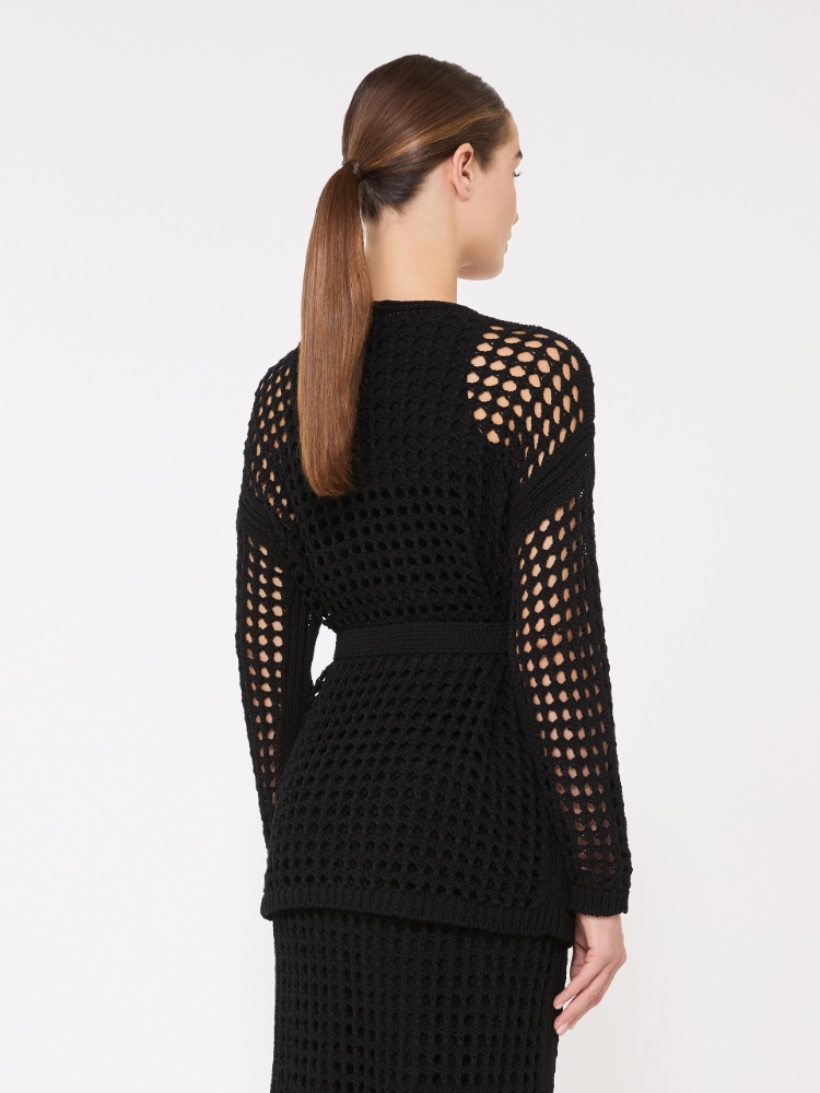 Mesh cotton cardigan - BLACK - 3