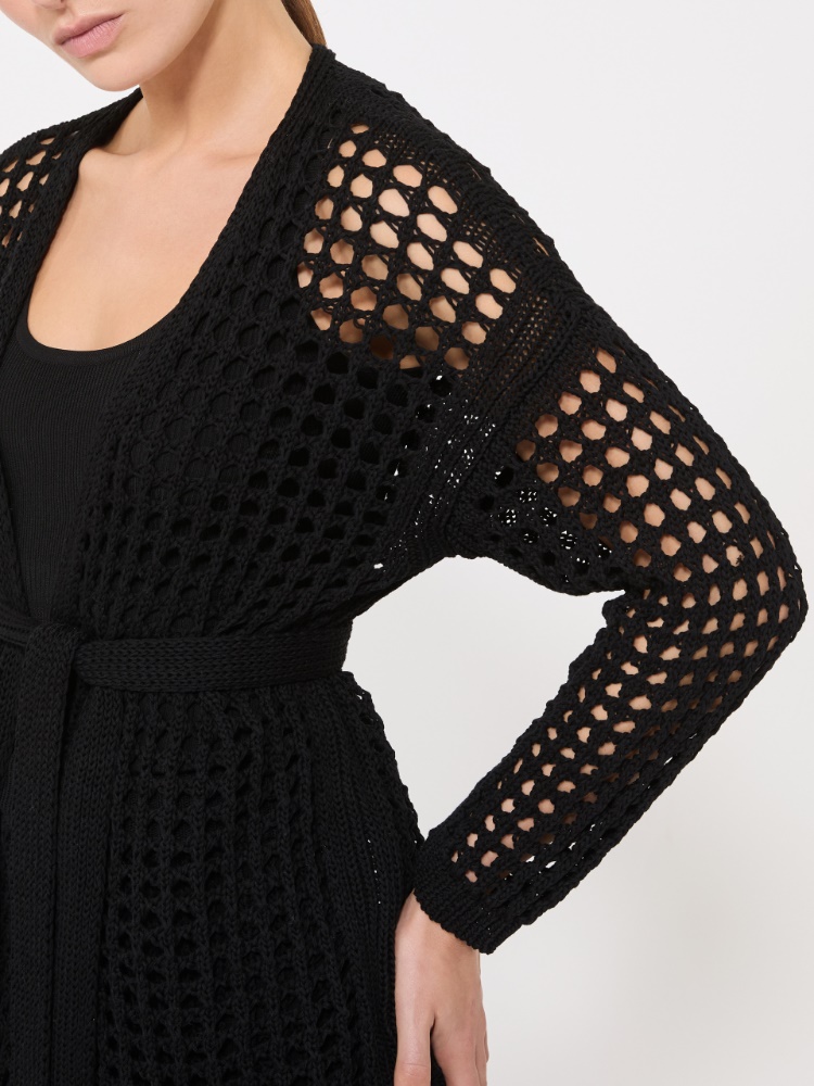 Mesh cotton cardigan - BLACK - 4