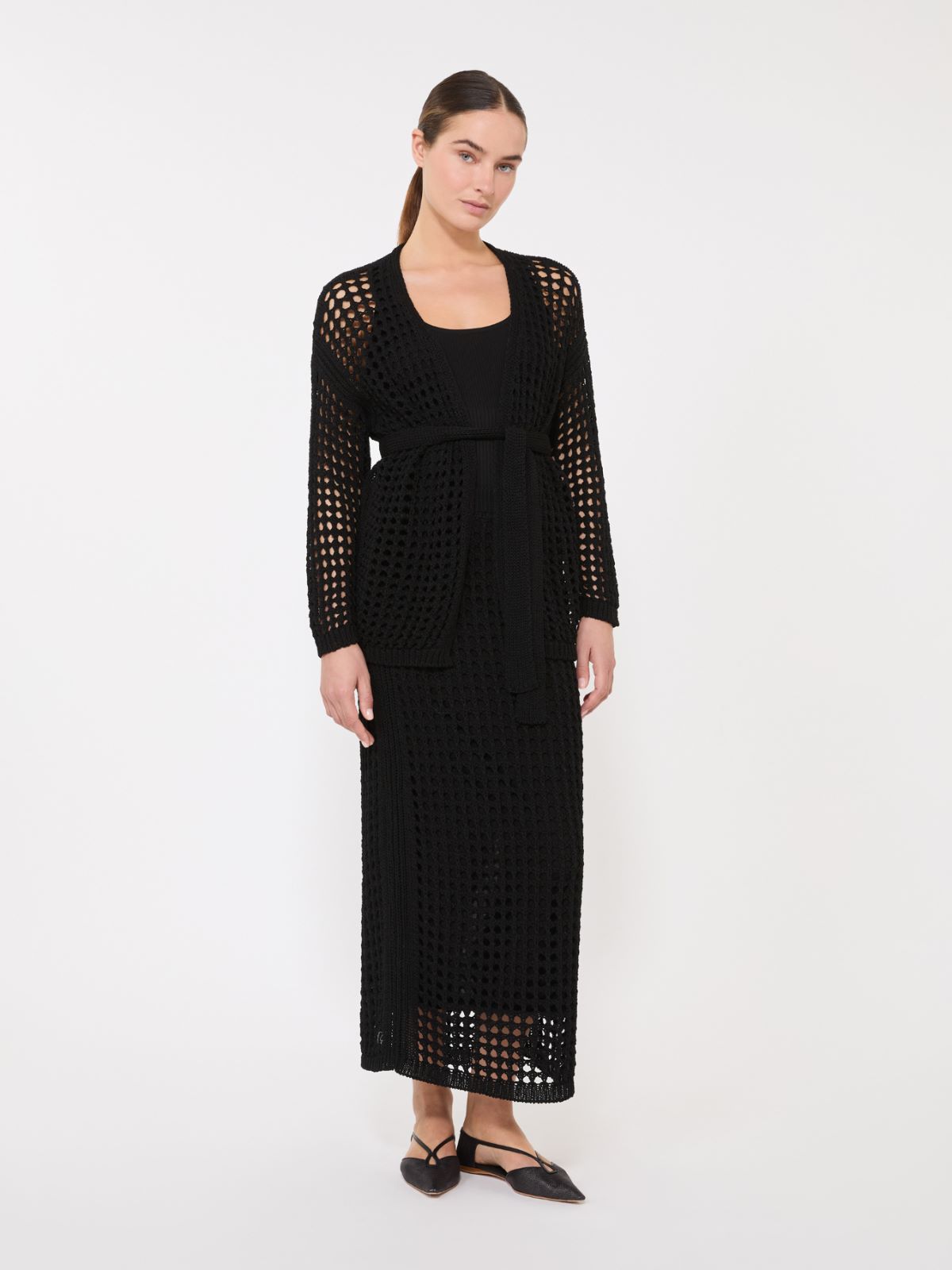 Mesh cotton cardigan - BLACK