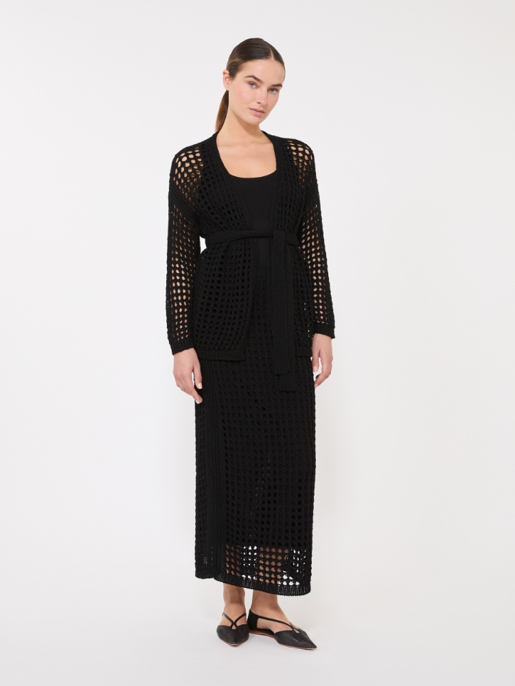Mesh cotton cardigan - BLACK - 1